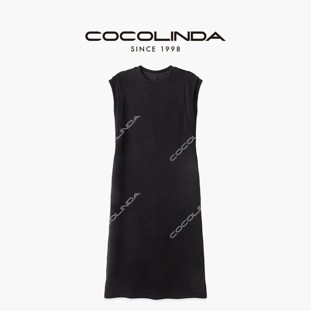 COCOLINDA | 莫代尔双层落肩袖S型后开叉连衣裙四季裙Q5124