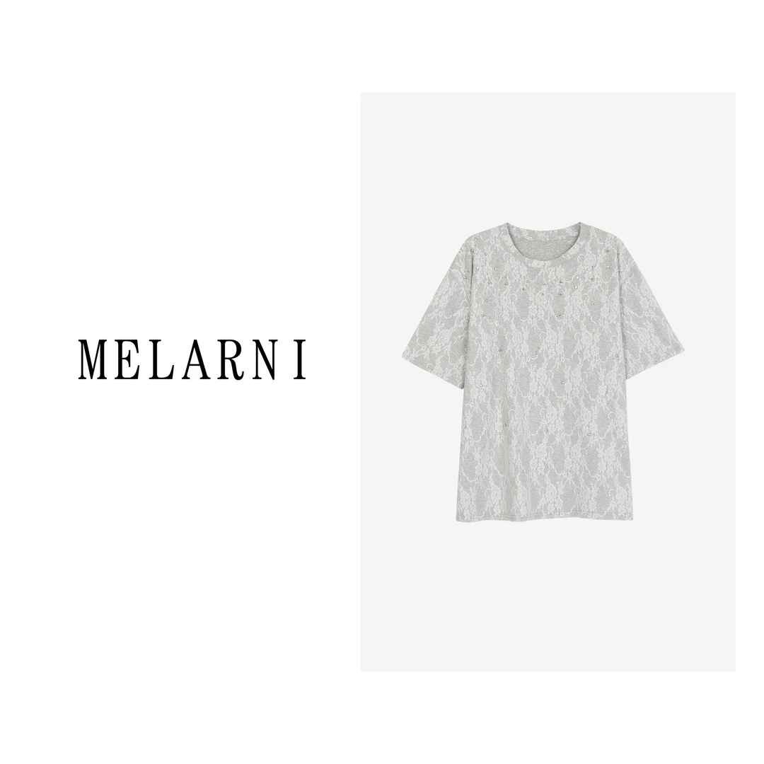 【MELARNI】休闲时尚夏季宽松圆领钉钻T恤MLN12003