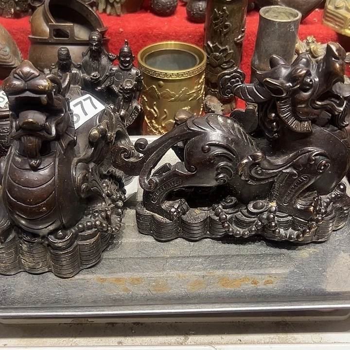 紫***龙黄铜摆件，文房摆件