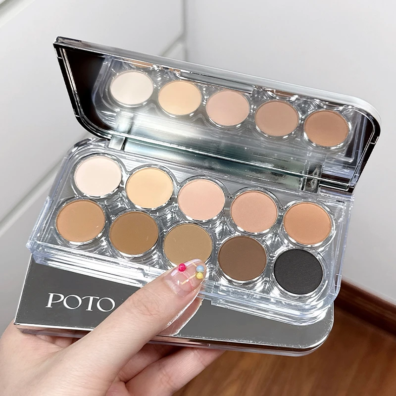 POTO十色低饱和哑光大地色眼影盘粉质细腻易上色适合新手日常淡妆