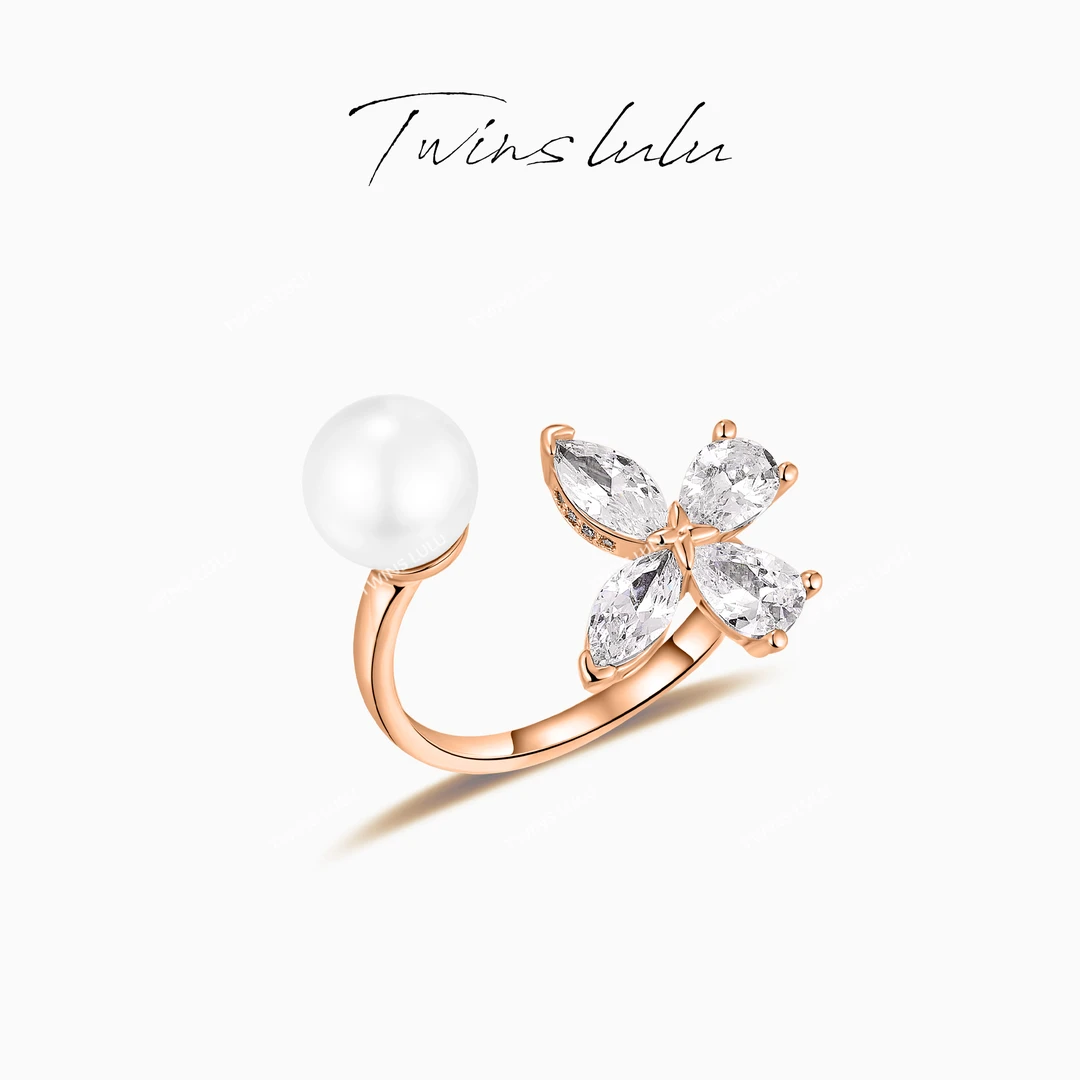 TWINS LULU 流光风 轻奢时尚气质蝴蝶珠珠开口戒指TSS7694