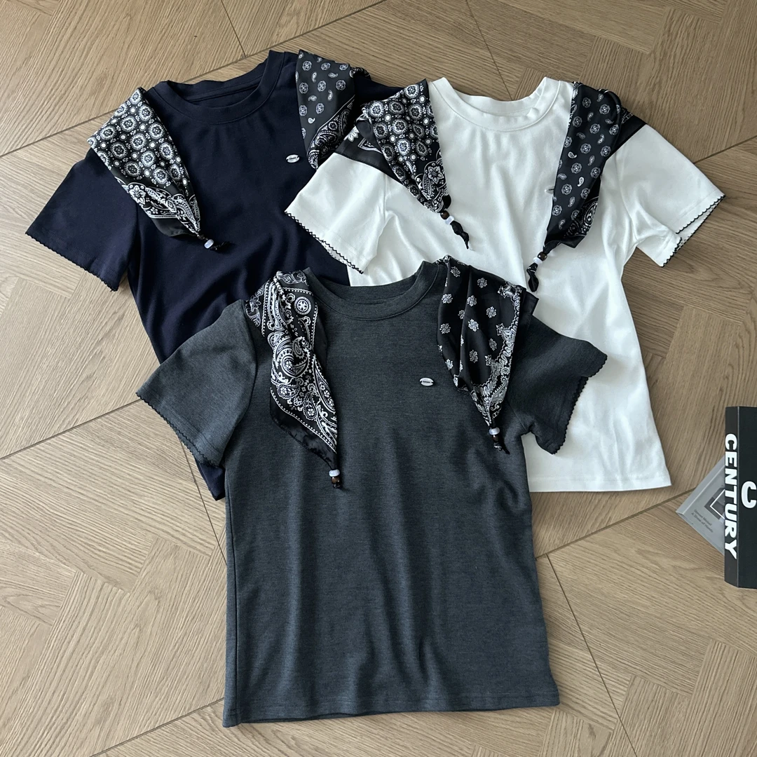 【米可家】早秋280g高质感丝巾款短袖T恤25193