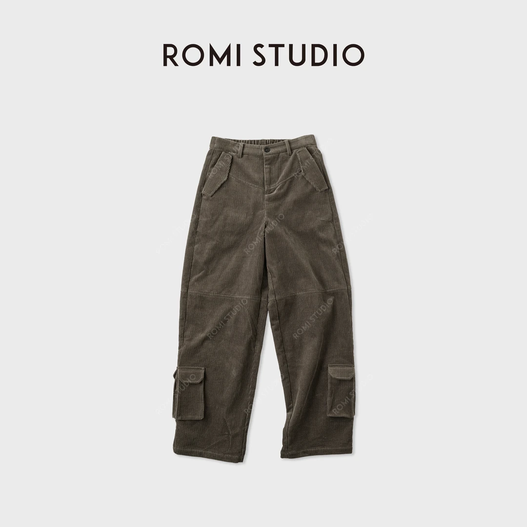 ROMI STUDIO"美式复古"灯芯绒肌理棉质宽松工装休闲裤 RWCAX66364