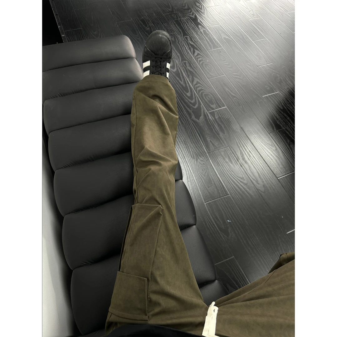 棕色暗迷彩工装裤男款秋季美式复古裤子大口袋cleanfit宽松直筒裤