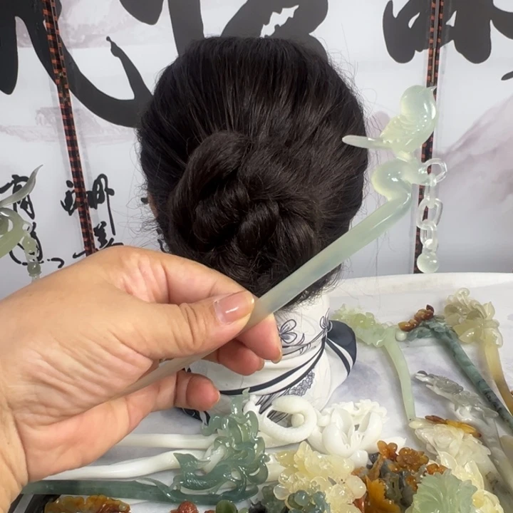 桔***梗定制蛇纹石玉毛货发饰
