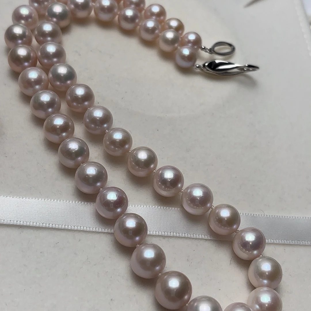 颈饰银S925镶嵌淡水珍珠8-11正圆曼塔玫瑰