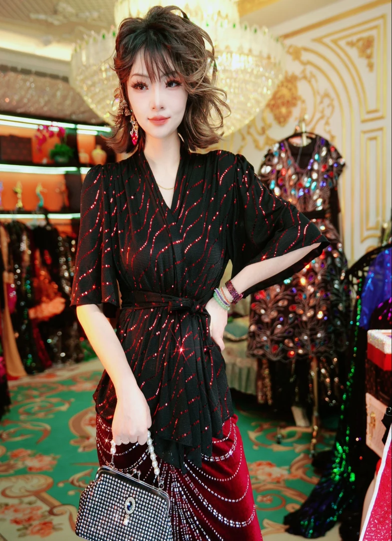 521红色短袖外套腰带外套显瘦时尚春季女装纯色衬衫防晒短袖气质