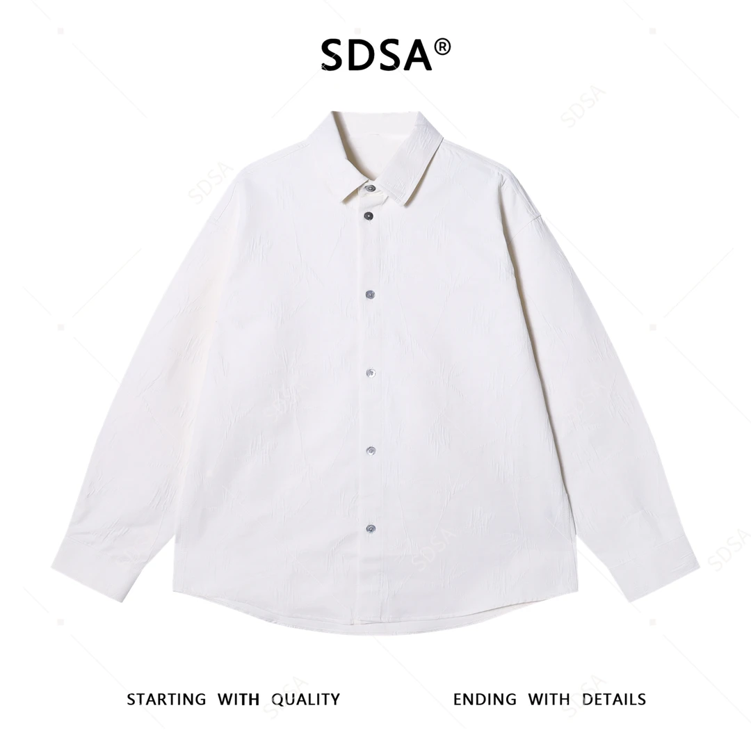 SDSA男士秋冬新款痞帅男装纯色纹理提花纽扣翻领长袖衬衫宽松百搭