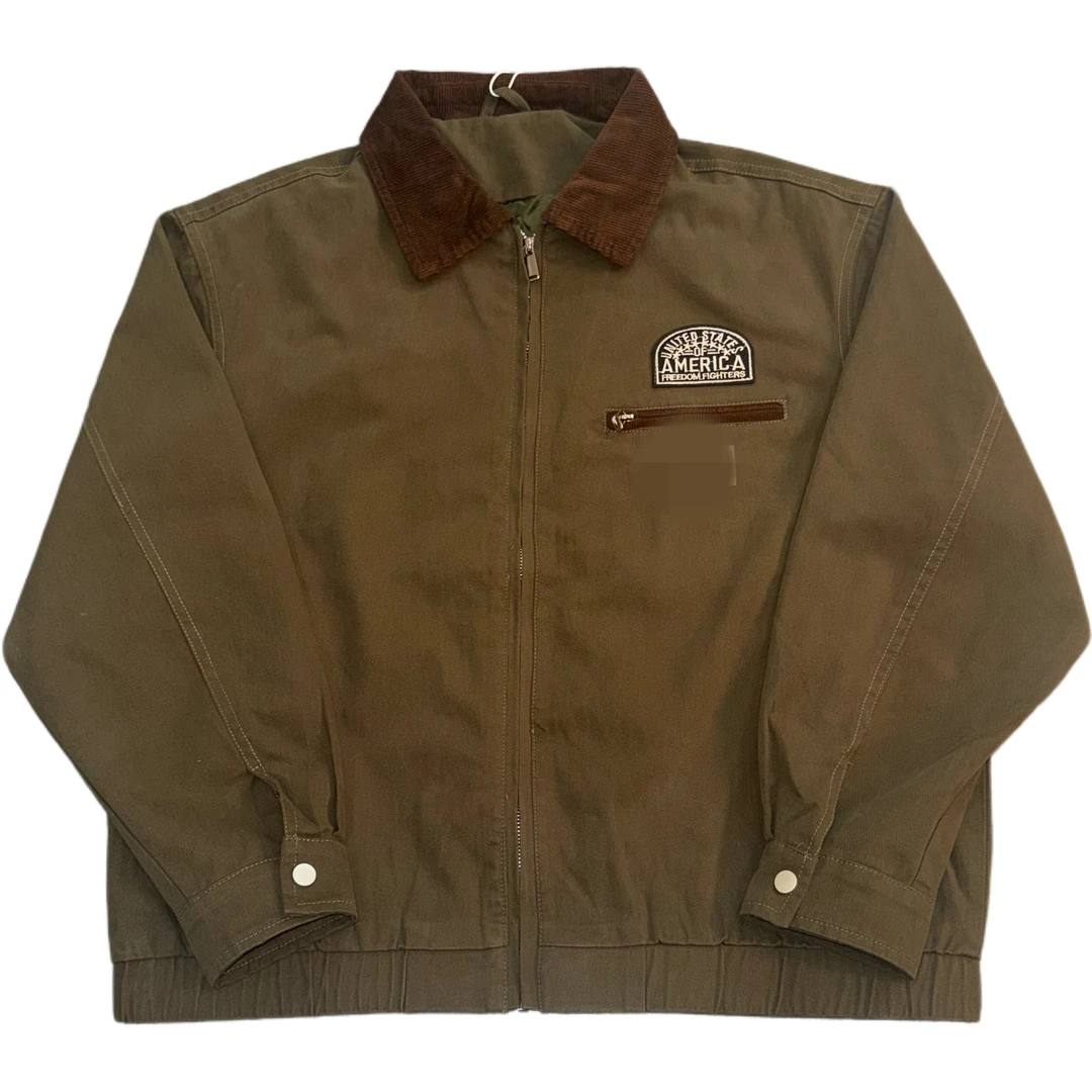 卡了个特复刻短宽美式复古做旧刺绣底特律夹克589