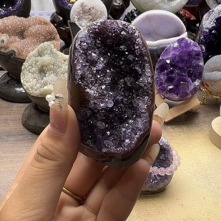 煎***饼紫晶珠宝半成品未镶嵌晶镇89