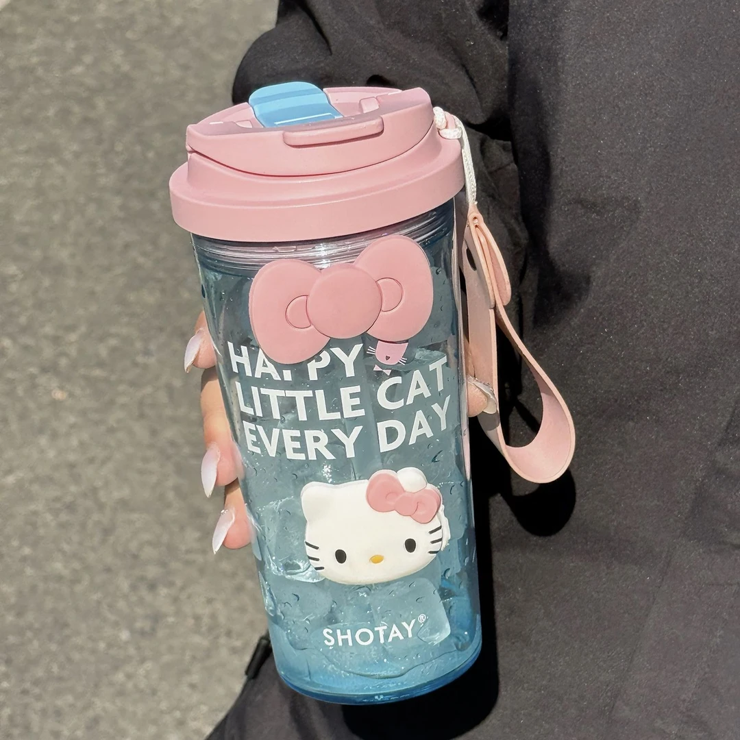 凯蒂猫大容量水杯带吸管新款2025男女生塑料高颜值夏天tritan杯子