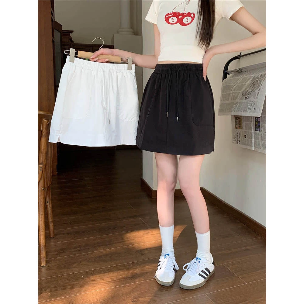 夏季新款美式白色山系工装半身裙女包臀a字短裙子运动风半裙5233