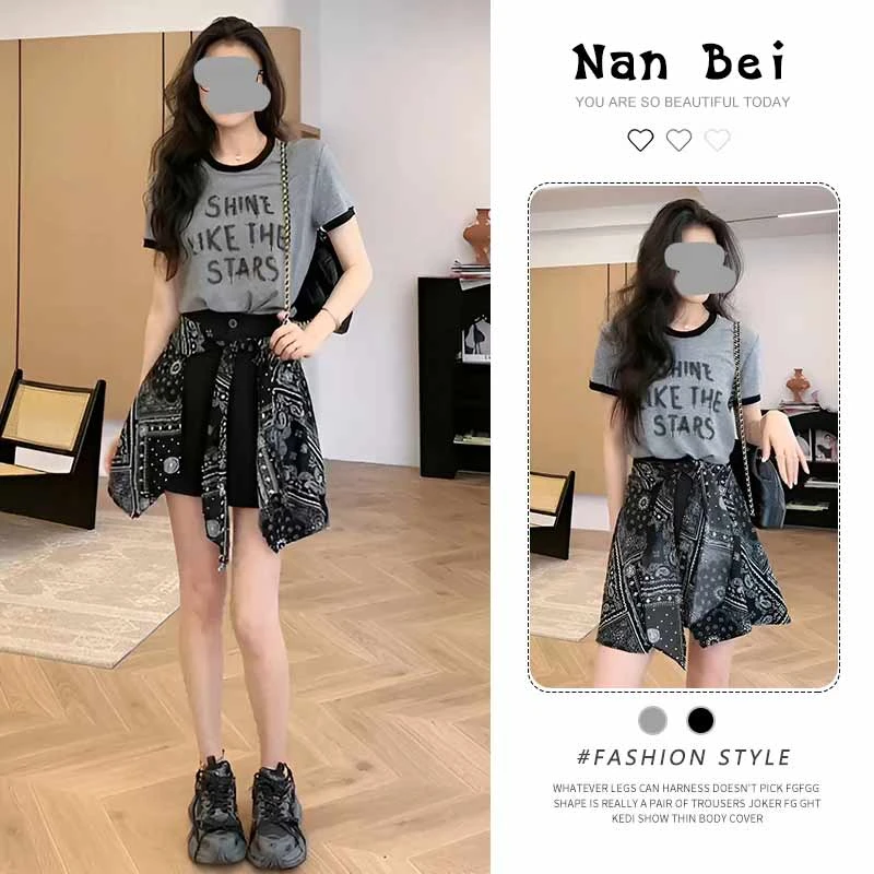 小个子千金清冷感贵系衣服搭配一整套2025夏新款短袖体恤裙裤套装