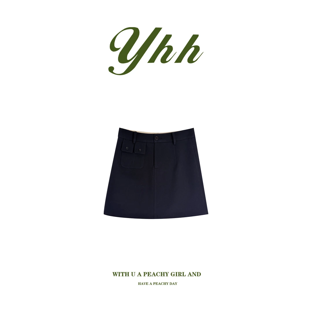 【YHH】春夏百搭通勤时尚简约气质系扣短裙-YHQ50016