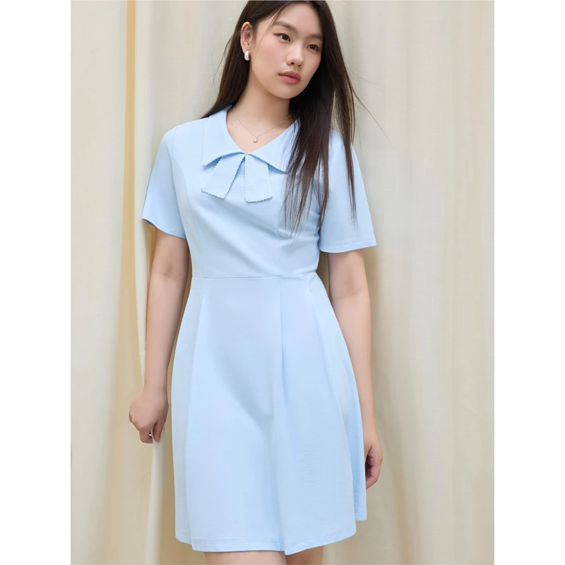 独束大码女装甜美风蝴蝶结翻领连衣裙甜美胖mm裙子25DS82247