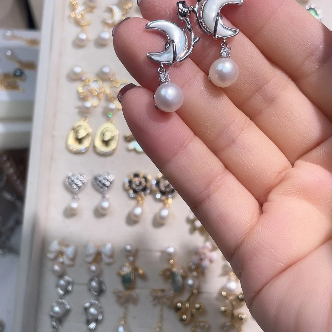 合金淡水珍珠耳饰