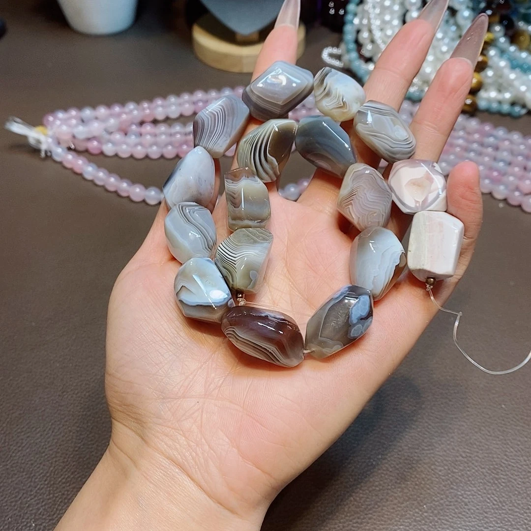 玛瑙/玉髓配珠天然波斯湾玛瑙切角一条