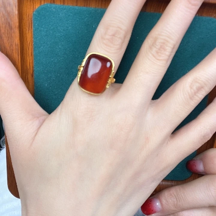 血珀戒指银S925镶嵌戒指