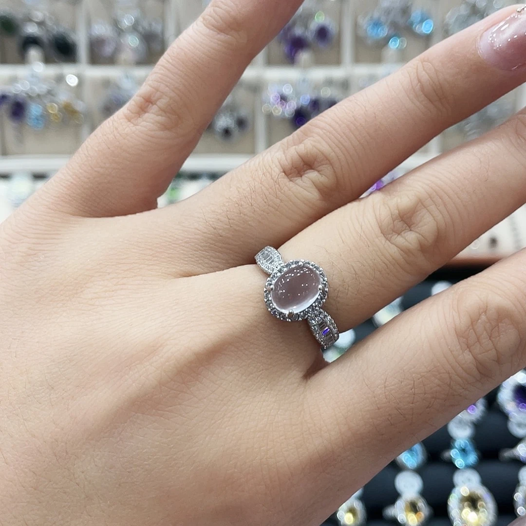 栀***子银S925镶嵌戒指芙蓉石