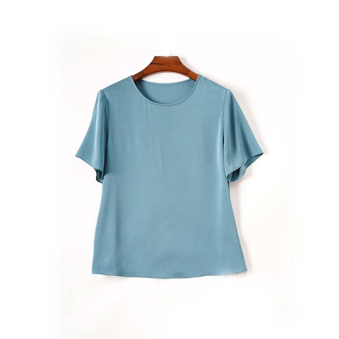 92%桑蚕丝真丝双乔简约风短袖高端女装宽松圆领夏季休闲薄款T恤