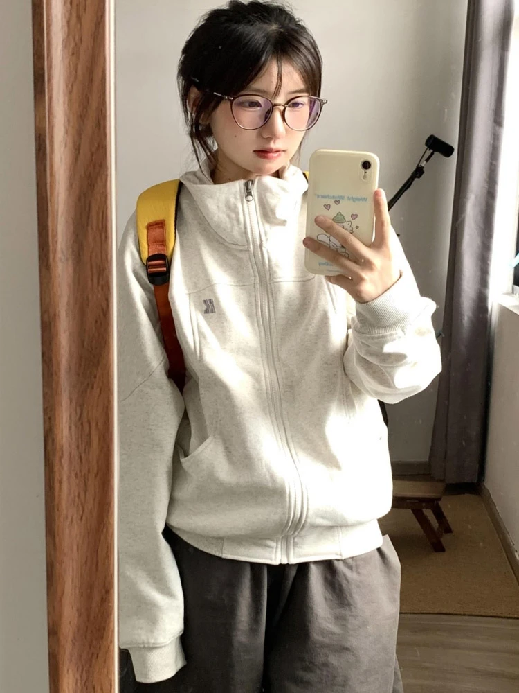 希妮丝 韩系秋冬装小个子穿搭立领加绒卫衣女款爆款2025新款外套