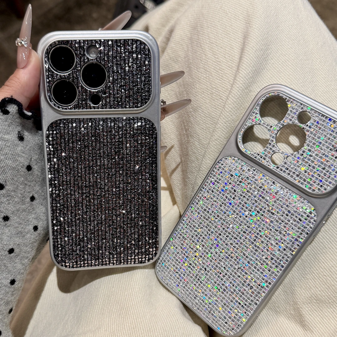 苹果17promax亮片全包新款iPhone15pro格子14创意16PM时尚手机壳