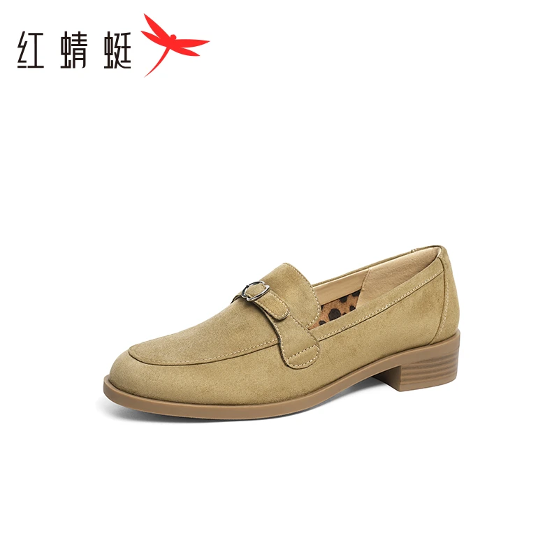 红蜻蜓乐福鞋女2025春季新款女鞋一脚蹬单鞋粗跟通勤气质复古皮鞋