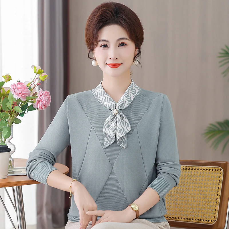 中年2025妈妈新款洋气秋装上衣毛衣中老年气质百搭春秋打底针织衫
