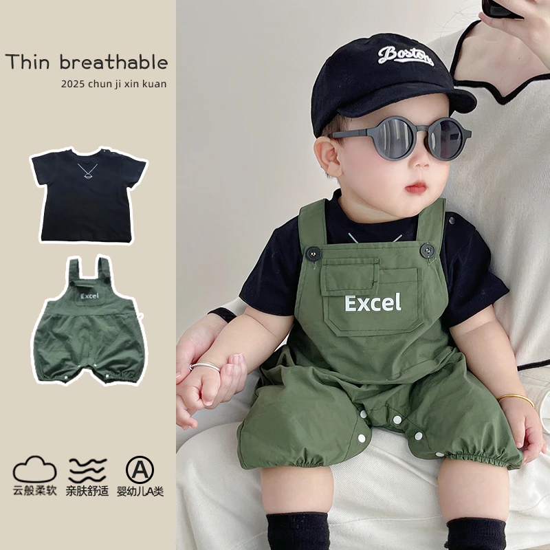 【T恤+背带裤套装】婴幼儿衣服两件外出服新生儿男女宝宝洋气夏季潮