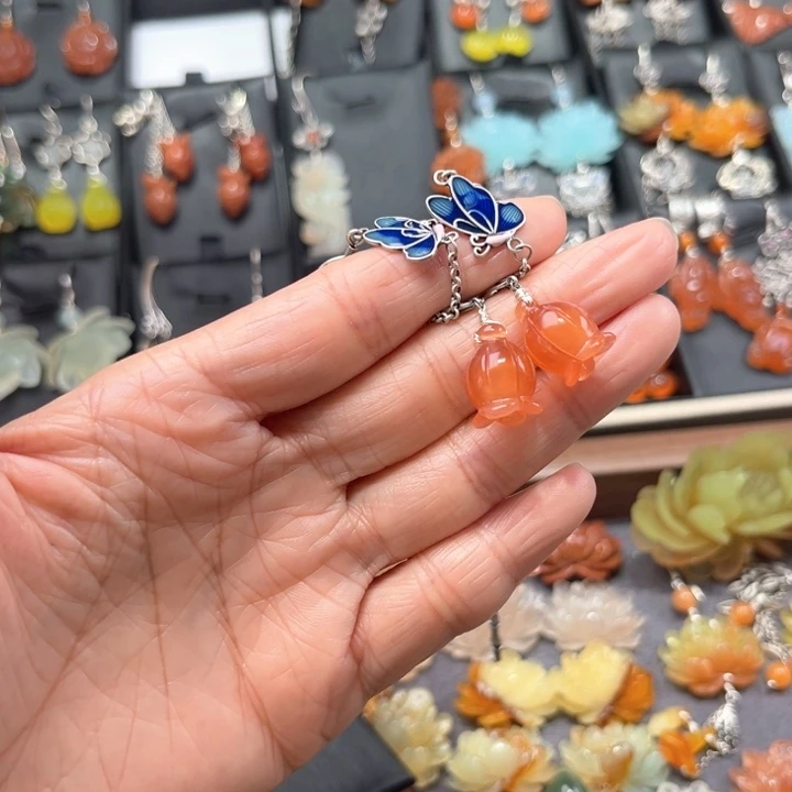 蛇纹石玉耳饰银S925镶嵌米*