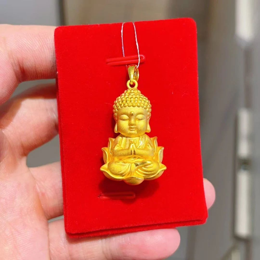 足金999莲花坐佛吊坠 足金硬金工艺莲花小萌佛