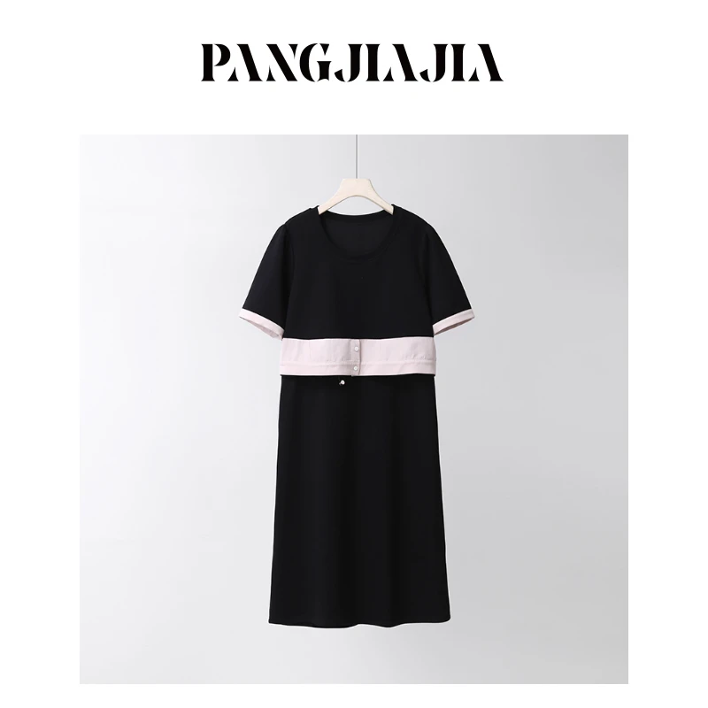 【胖佳佳】胶片裙 假两件牛仔拼接连衣裙气质显瘦H625Q02918