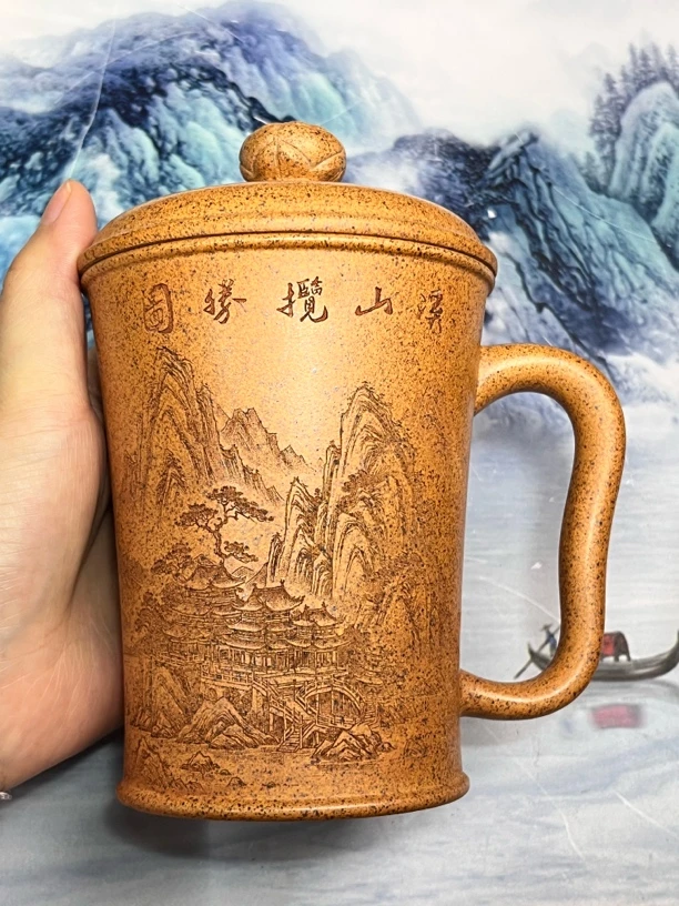 原矿紫砂高温办公杯泡茶全紫砂紫砂盖杯观山马克杯办公室紫砂杯