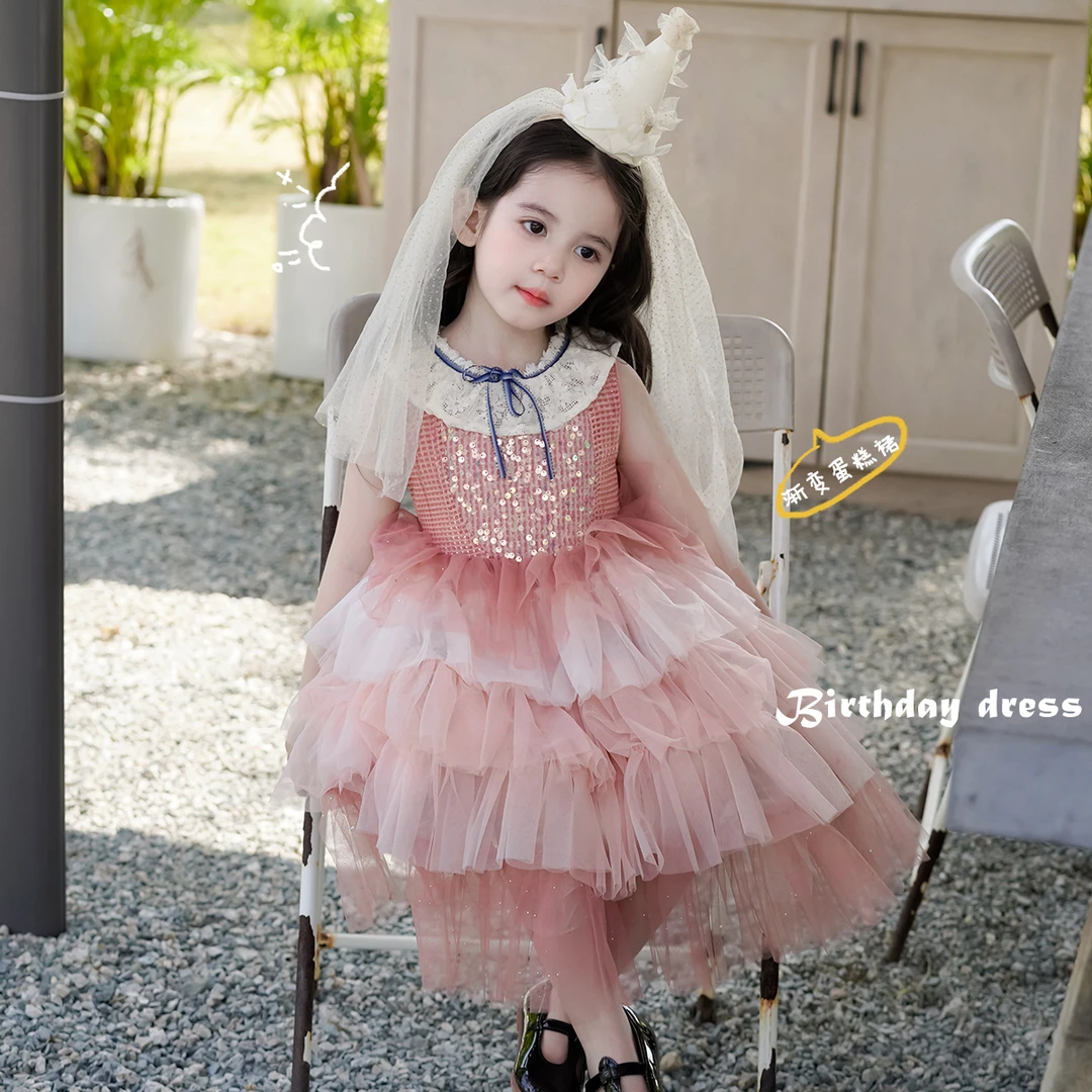 AnnieGirl女童连衣裙新款洋气儿童生日礼服裙公主裙生日亮片裙