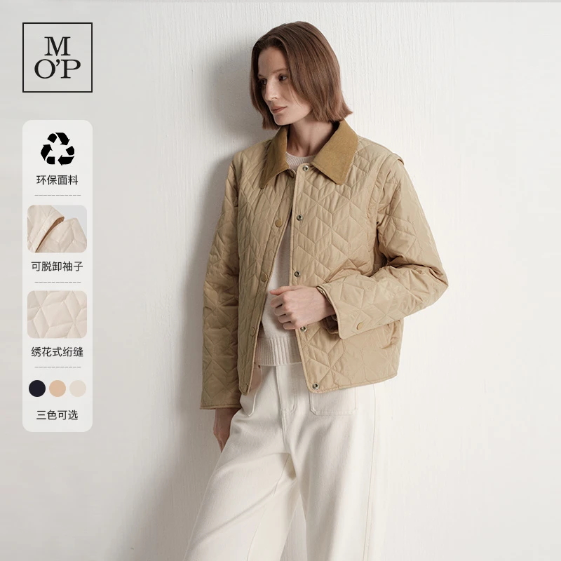 Marc O'Polo/MOP 巴恩风绗缝格纹可脱卸长袖正肩棉服外套女士