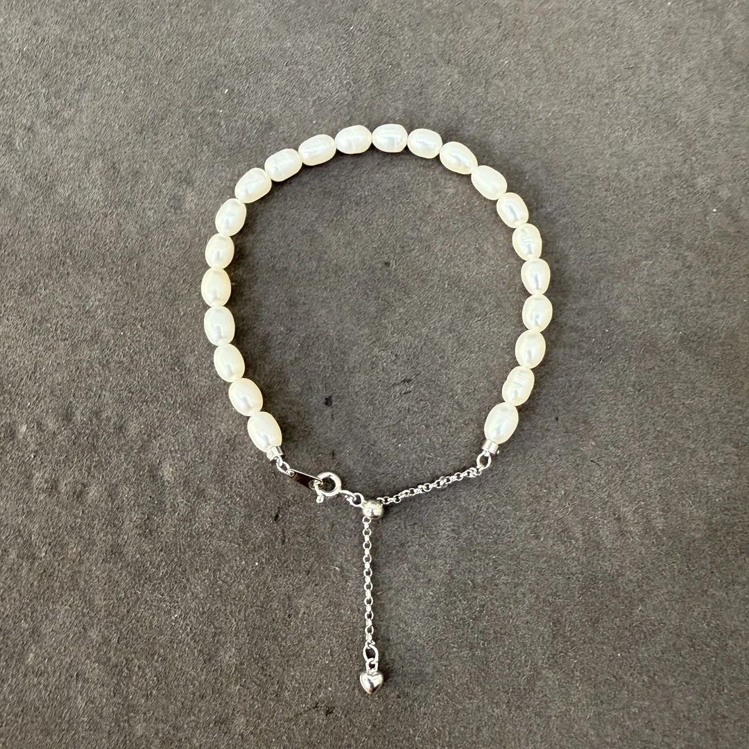 【欣妈珠宝】大米粒淡水珍珠手链可调节S925银#6023