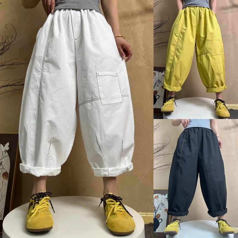 夏季薄款时尚宽松百搭显瘦水洗棉休闲裤女洋气减龄哈伦裤