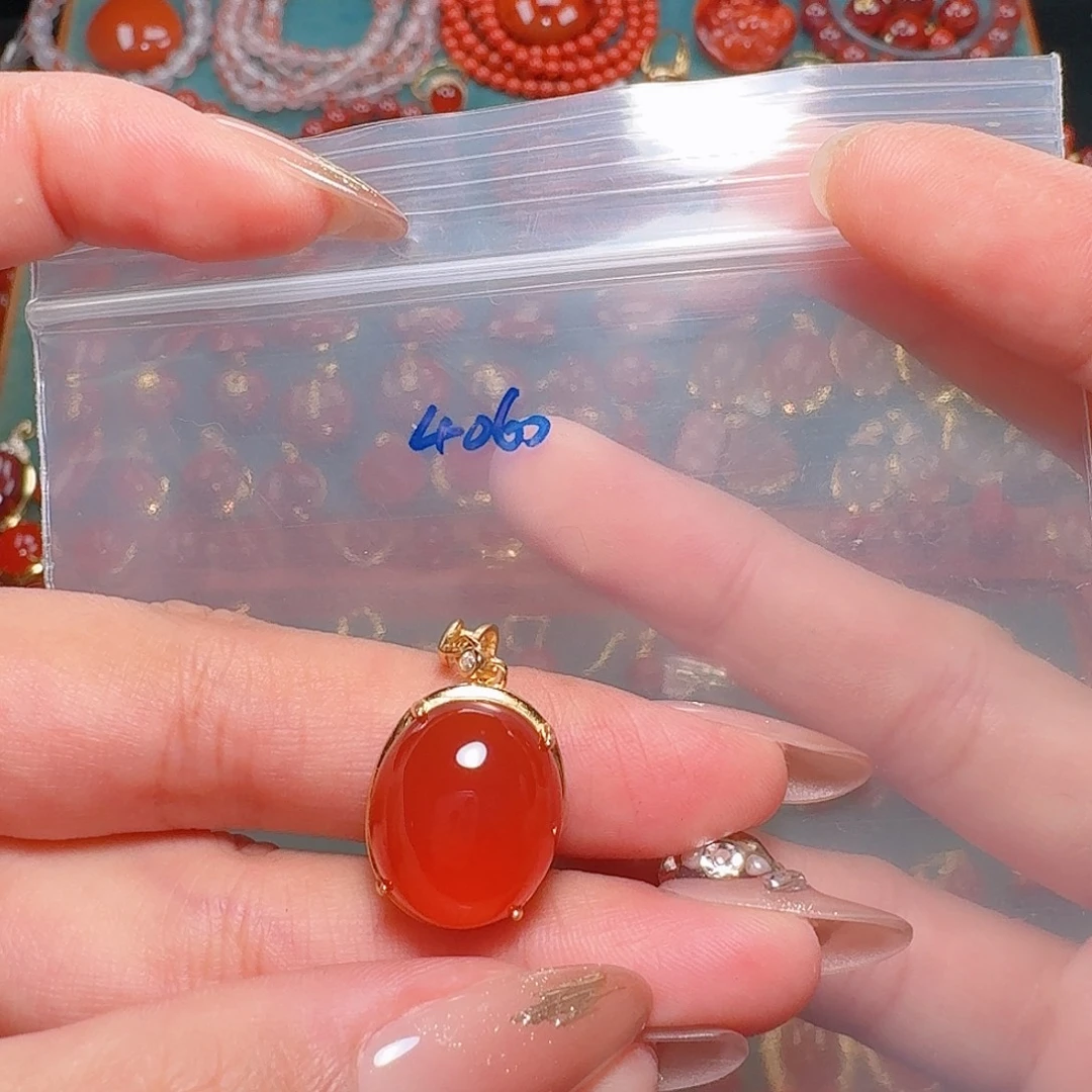 南红玛瑙银S925镶嵌吊坠