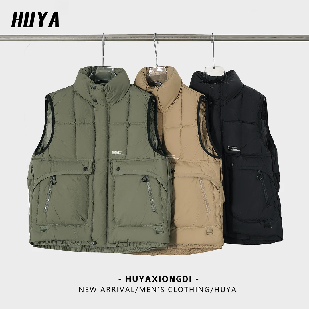 HUYA冬季宽松时尚棉服字母立领拉链百搭保暖加厚男士马甲2411