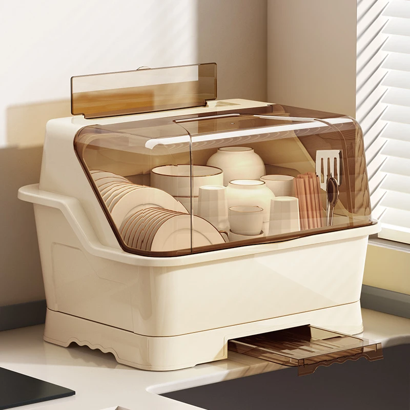 家用厨房碗柜大容量碗筷刀叉收纳盒带盖防尘碗盘碗架置物架沥水