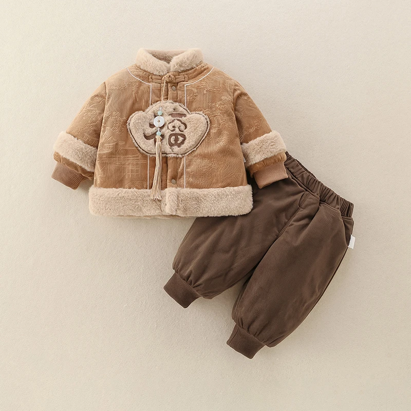 宝宝新年装套装衣服婴儿冬装分体二件套冬季新中式棉衣礼服拜年服
