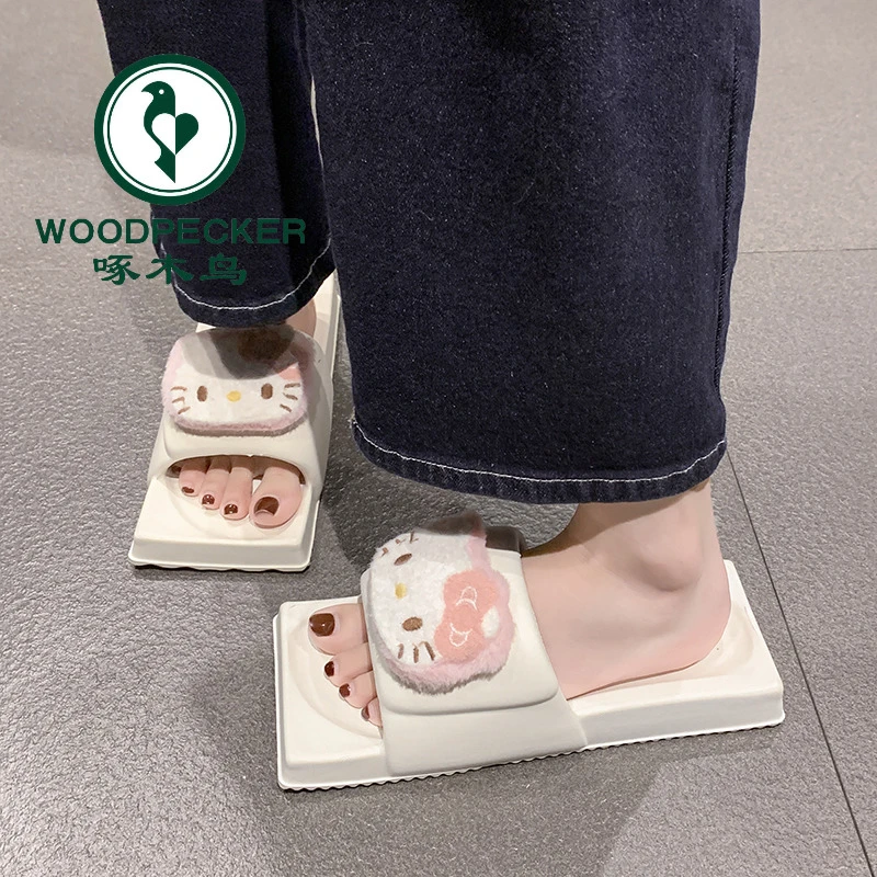 啄木鸟甜妹居家可爱小猫凉拖鞋女夏季屎感外穿舒适一字个性长方拖