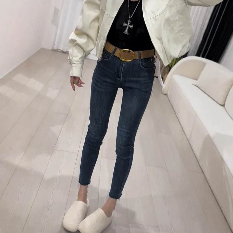 秋季新款高腰显瘦复古直筒小脚裤大码女装百搭弹力修身九分铅笔裤