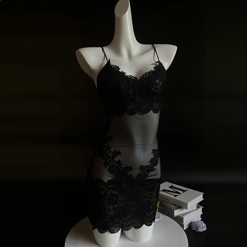 【优雅夜花】新款蕾丝吊带睡裙纯欲风连衣裙