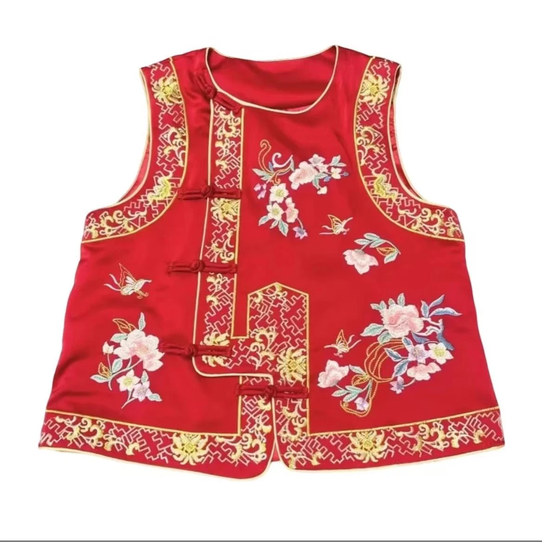 新中式全秀红色中国风绣花喜庆复古马夹