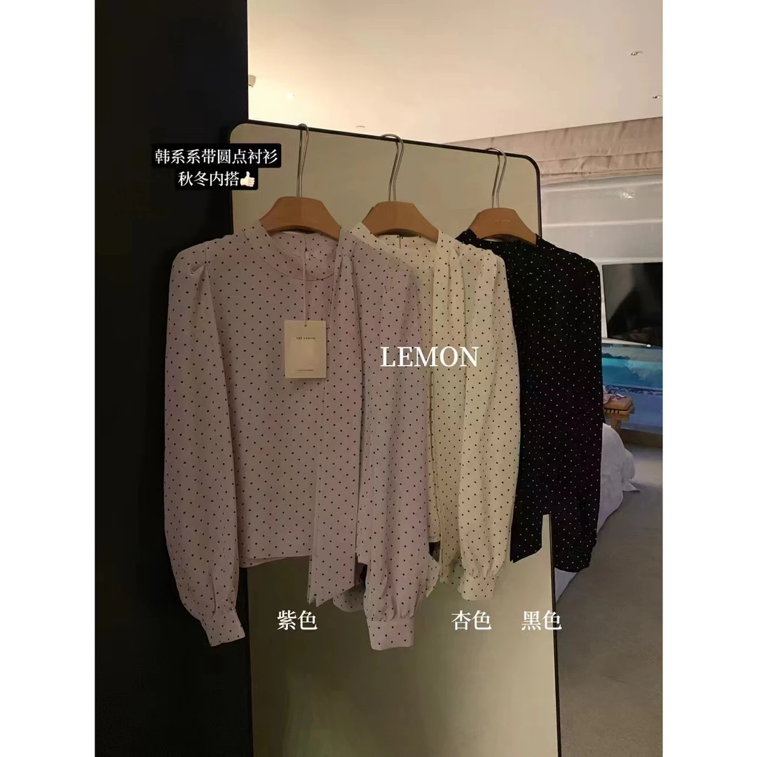 豆豆+《》现货现发衬衫女甜美蝴蝶结系带衬衣法式灯笼长袖设计感宽