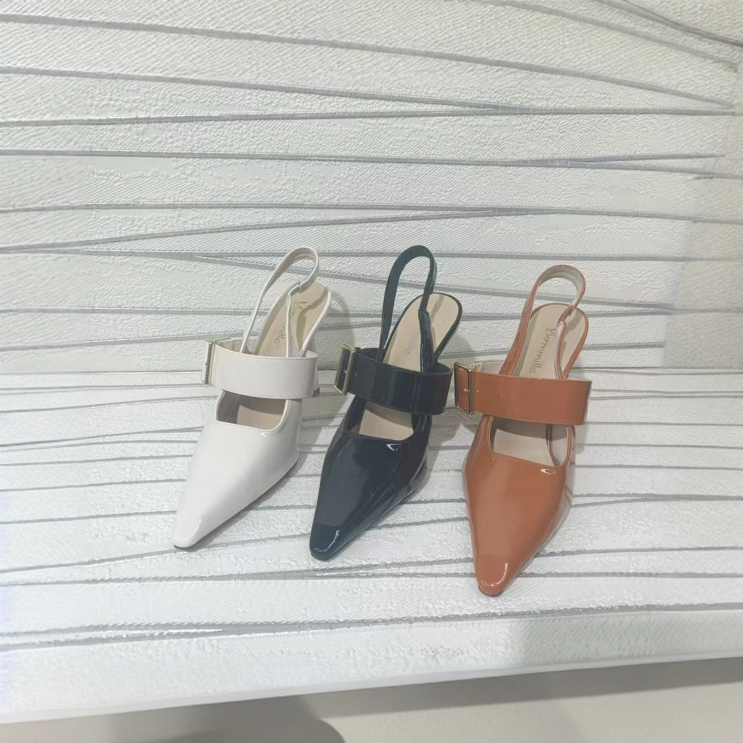 包头高跟女单鞋时装凉鞋尖头百搭漆皮低跟气质细跟高跟鞋时尚夏季