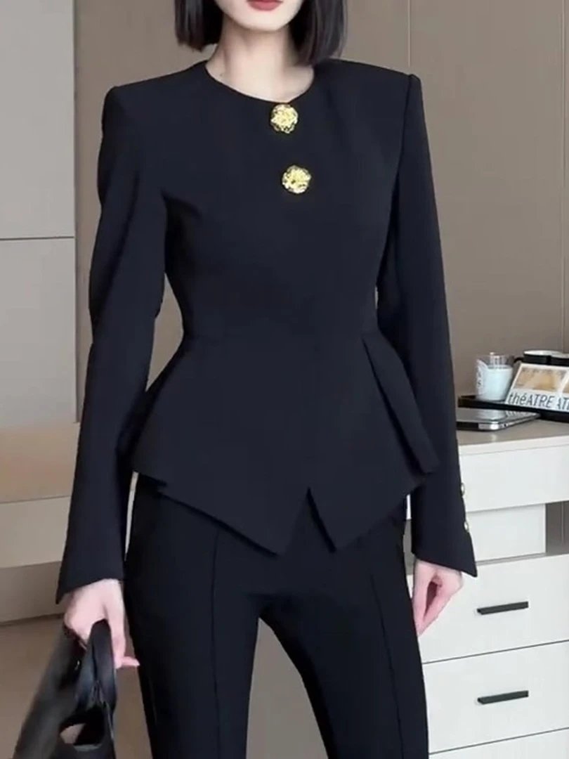 赫本风黑色长袖上衣2025年秋季女装新款时尚洋气高端掐腰衬衫外衣