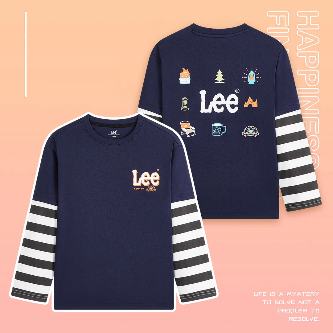Lee儿童春季拼接童趣长袖T恤纯棉撞色圆领时尚长袖LK5X1SUT0082