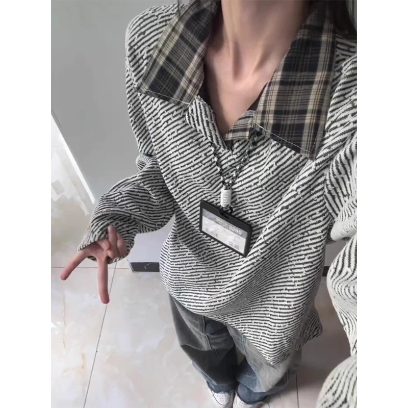 美式复古重磅长袖t恤男秋季小香风粗花针织polo衫拼接设计感上衣